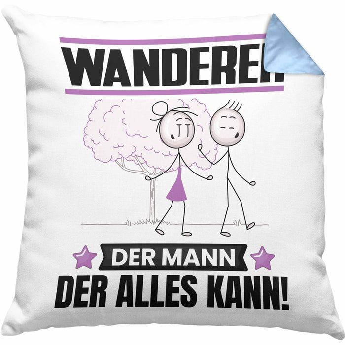 Wandern Kissen mit Füllung 40x40 Geschenk für Wandern Der Mann Der Alles Kann Geschenkidee zum Geburtstag (Grau) Blau Trendation