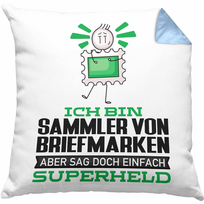 SammlervonBriefmarken Geschenk Kissen mit Füllung 40x40 Ich Bin SammlervonBriefmarken Aber Sag Doch Einfach Superheld Lustige Geschenkdiee für SammlervonBriefmarken (Grau) Blau Trendation