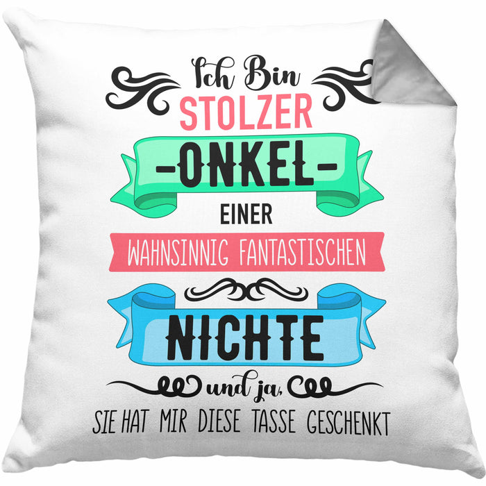 Onkel Geschenk von Nichte Lustige Kissen mit Füllung 40x40 Spruch Geschenke für Onkel Nichten Geschenkidee (Grau) Grau Trendation