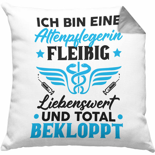 Altenpflegerin Kissen mit Füllung 40x40 Geschenk Altenpflege Geschenkidee Liebenswert und Total Bekloppt Altenheim (Grau) Grau Trendation