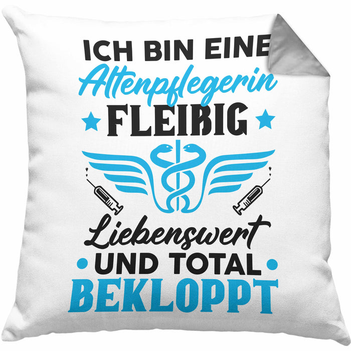 Altenpflegerin Kissen mit Füllung 40x40 Geschenk Altenpflege Geschenkidee Liebenswert und Total Bekloppt Altenheim (Grau) Grau Trendation
