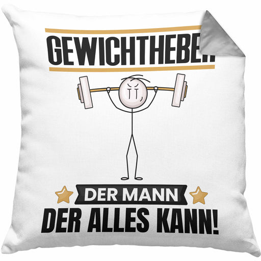 Gewichtheber Kissen mit Füllung 40x40 Geschenk für Gewichtheber Der Mann Der Alles Kann Geschenkidee zum Geburtstag (Grau) Grau Trendation