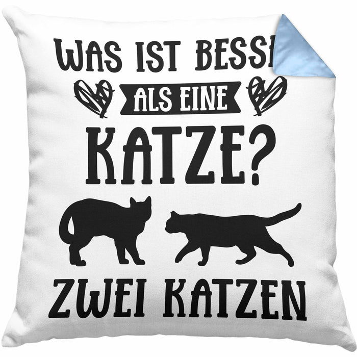 Katze Spruch Kissen mit Füllung 40x40 Lustig Geschenk Cat Kaffee Grafik Katzenliebhaber Geschenke Katzen (Grau) Blau Trendation