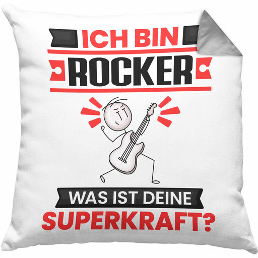 Rocker Kissen mit Füllung 40x40 Geschenk für Rocker Geburtstag Lustiger Spruch Was Ist Deine Superkraft (Grau) Grau Trendation