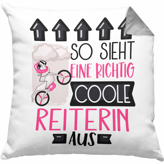 Reiterin Geschenk Kissen mit Füllung 40x40 Lustig Geschenkidee für Reiterin Geburtstag So Sieht Eine Richtig Coole Reiterin Aus Frauen Spruch (Grau) Grau Trendation