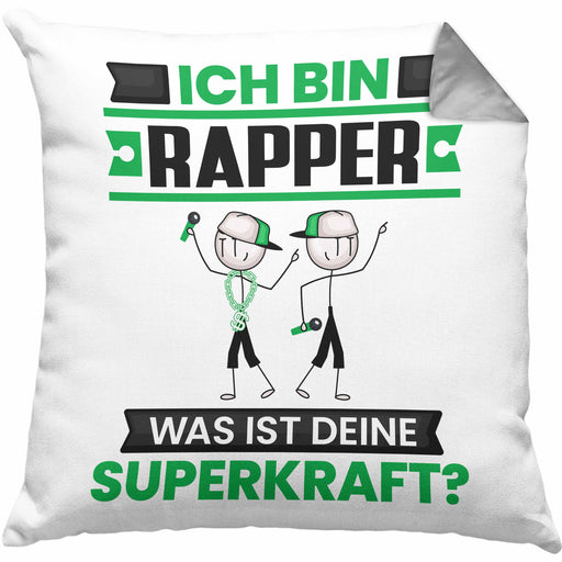 Rapper Kissen mit Füllung 40x40 Geschenk für Rapper Geburtstag Lustiger Spruch Was Ist Deine Superkraft (Grau) Grau Trendation