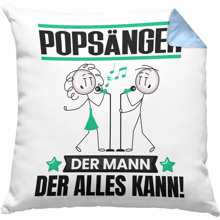 Popsänger Kissen mit Füllung 40x40 Geschenk für Popsänger Der Mann Der Alles Kann Geschenkidee zum Geburtstag (Grau) Blau Trendation