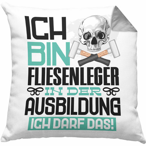 Fliesenleger Ausbildung Kissen mit Füllung 40x40 Geschenk Ich Bin Fliesenleger In Der Ausbildung Ich Darf Das Geschenkidee Spruch (Grau) Grau Trendation