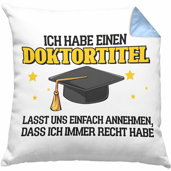 Lustige Kissen mit Füllung 40x40 Doktortitel Bestanden- Geschenk Bestandene Prüfung (Grau) Blau Trendation