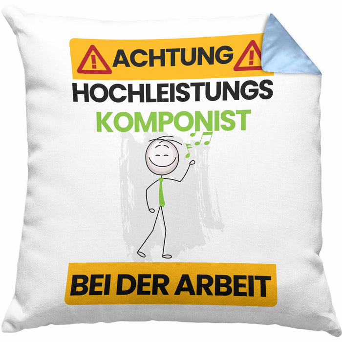 Komponist Kissen mit Füllung 40x40 Geschenk Lustiger Spruch Geschenkidee für Komponist Achtung Hochleistungs Komponist Bei Der Arbeit (Grau) Blau Trendation