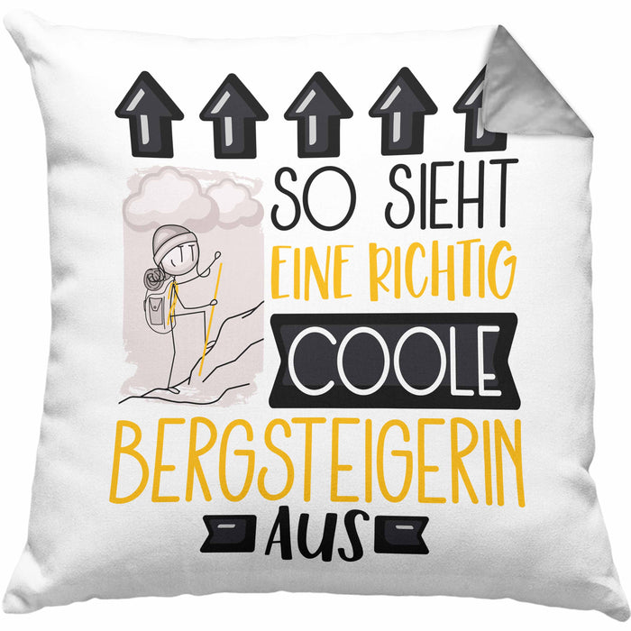 Bergsteigerin Geschenk Kissen mit Füllung 40x40 Lustig Geschenkidee für Bergsteigerin Geburtstag So Sieht Eine Richtig Coole Bergsteigerin Aus Frauen Spruch (Grau) Grau Trendation