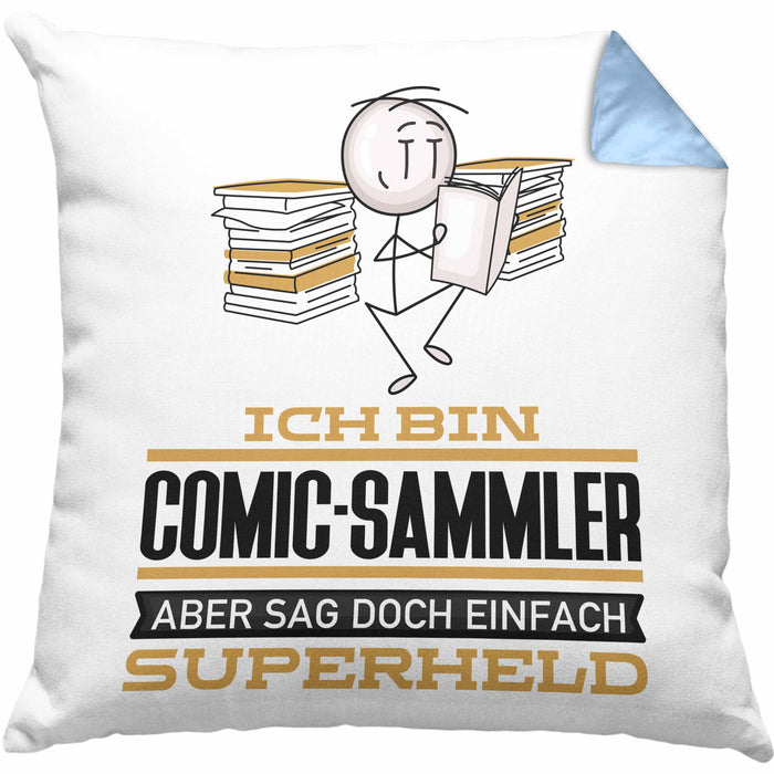 Comic-Sammler Geschenk Kissen mit Füllung 40x40 Ich Bin Comic-Sammler Aber Sag Doch Einfach Superheld Lustige Geschenkdiee für Comic-Sammler (Grau) Blau Trendation
