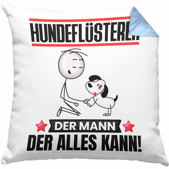Hundeflüsterer Kissen mit Füllung 40x40 Geschenk für Hundeflüsterer Der Mann Der Alles Kann Geschenkidee zum Geburtstag (Grau) Blau Trendation
