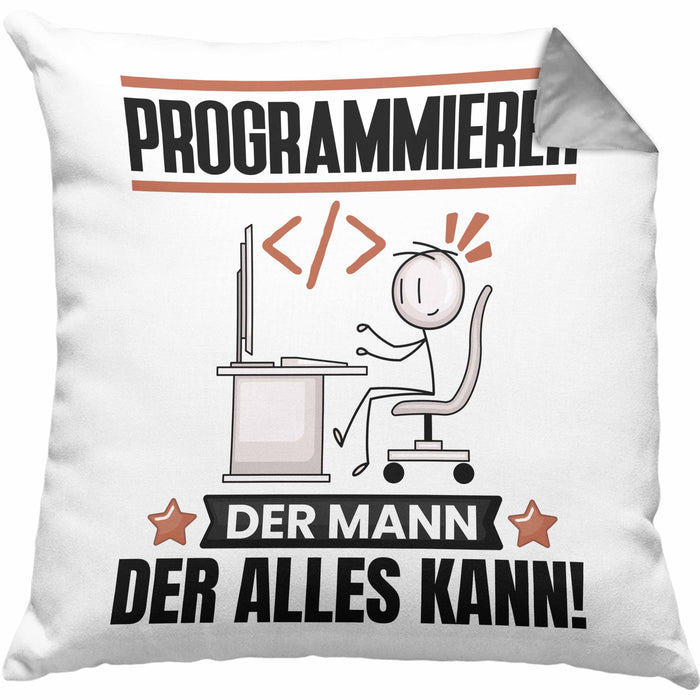 Programmierer Kissen mit Füllung 40x40 Geschenk für Programmierer Der Mann Der Alles Kann Geschenkidee zum Geburtstag (Grau) Grau Trendation
