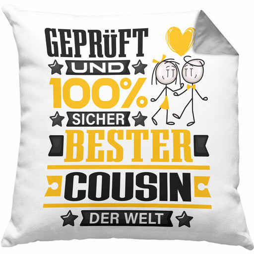 Cousin Geschenk Lustiger Spruch für Cousin Geschenkidee Bester Cousin Der WeltKissen mit Füllung 40x40 (Grau) Grau Trendation