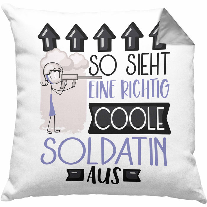 Soldatin Geschenk Kissen mit Füllung 40x40 Geschenkidee für Soldatin Geburtstag Weihnachten Spruch So Sieht Eine Richtig Coole Soldatin Aus (Grau) Grau Trendation