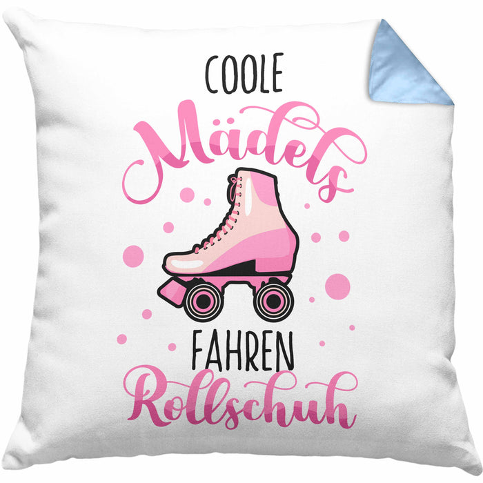 Lustige Rollschuh-Kissen mit Füllung 40x40 Geschenk für Rollschuhfahrerinnen Coole Mädels Fahren Rollschuh (Grau) Blau Trendation