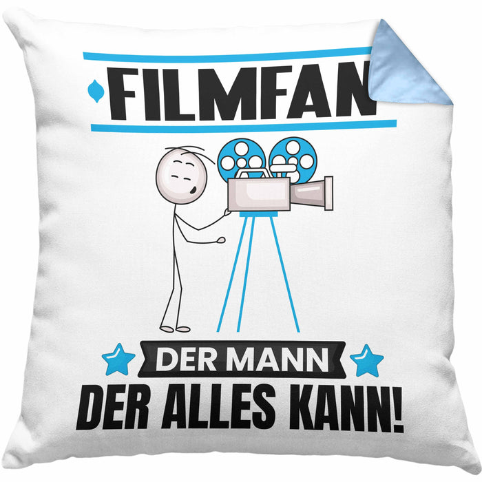 Filmfan Kissen mit Füllung 40x40 Geschenk für Filmfan Der Mann Der Alles Kann Geschenkidee zum Geburtstag (Grau) Blau Trendation