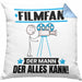 Filmfan Kissen mit Füllung 40x40 Geschenk für Filmfan Der Mann Der Alles Kann Geschenkidee zum Geburtstag (Grau) Blau Trendation