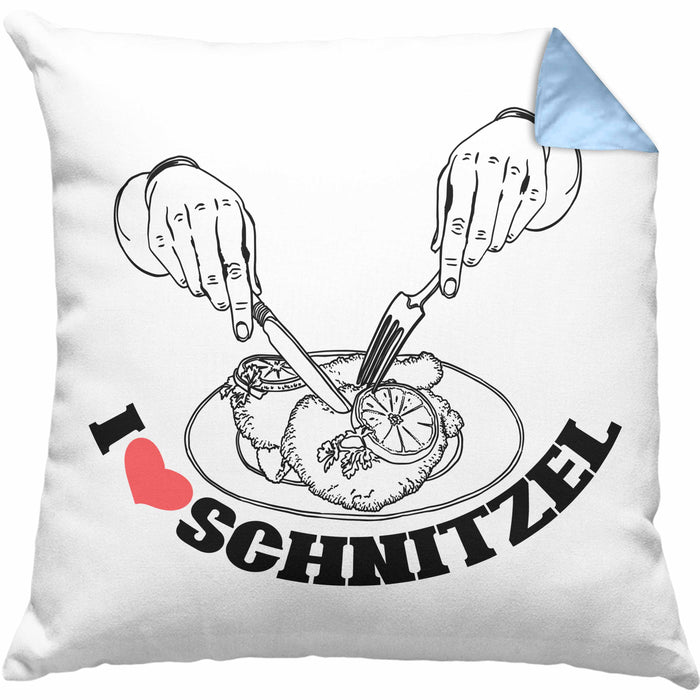 Schnitzel-Kissen mit Füllung 40x40 Geschenk für Schnitzel-Liebhaber (Grau) Blau Trendation