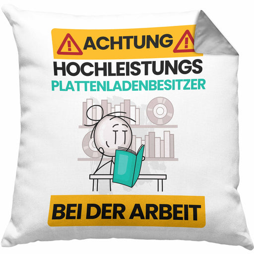 Plattenladenbesitzer Kissen mit Füllung 40x40 Geschenk Lustiger Spruch Geschenkidee für Plattenladenbesitzer Achtung Hochleistungs Plattenladenbesitzer Bei Der Arbeit (Grau) Grau Trendation