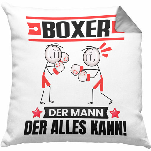 Boxer Kissen mit Füllung 40x40 Geschenk für Boxer Der Mann Der Alles Kann Geschenkidee zum Geburtstag (Grau) Grau Trendation