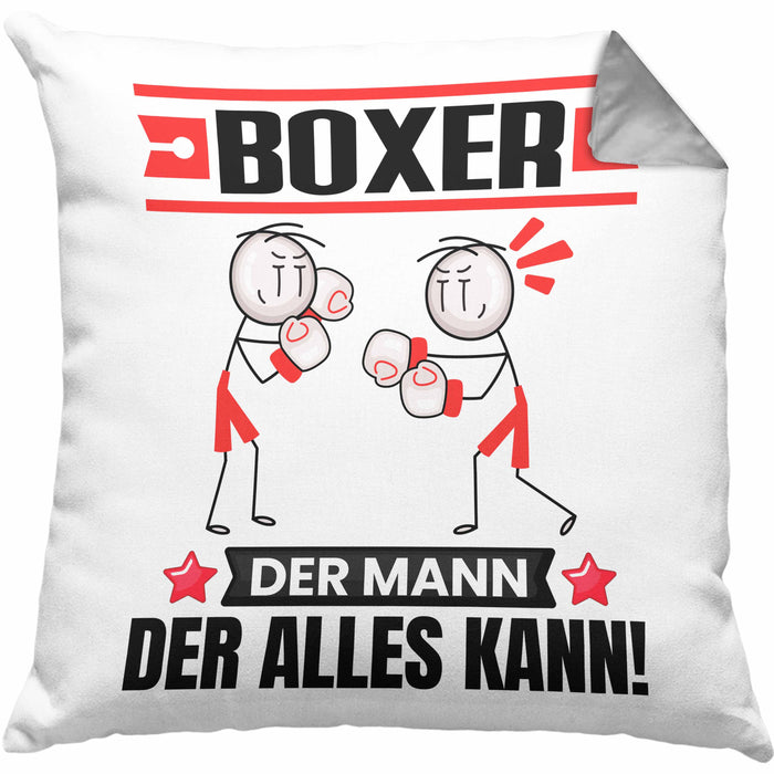 Boxer Kissen mit Füllung 40x40 Geschenk für Boxer Der Mann Der Alles Kann Geschenkidee zum Geburtstag (Grau) Grau Trendation