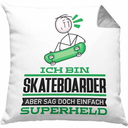 Skateboarder Geschenk Kissen mit Füllung 40x40 Ich Bin Skateboarder Aber Sag Doch Einfach Superheld Lustige Geschenkdiee für Skateboarder (Grau) Grau Trendation