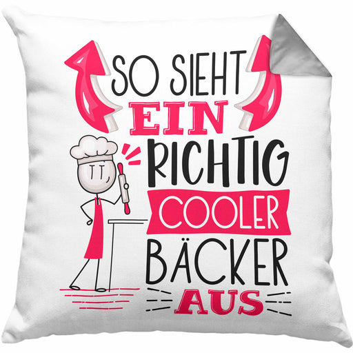 Bäcker Kissen mit Füllung 40x40 Geschenk So Sieht Ein RIchtig Cooler Bäcker Aus Geschenkidee Lustiger Spruch Geburtstag (Grau) Grau Trendation
