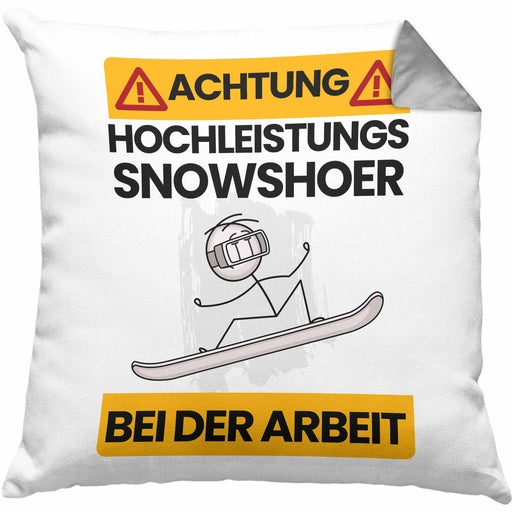 Snowshoer Kissen mit Füllung 40x40 Geschenk Lustiger Spruch Geschenkidee für Snowshoer Achtung Hochleistungs Snowshoer Bei Der Arbeit (Grau) Grau Trendation