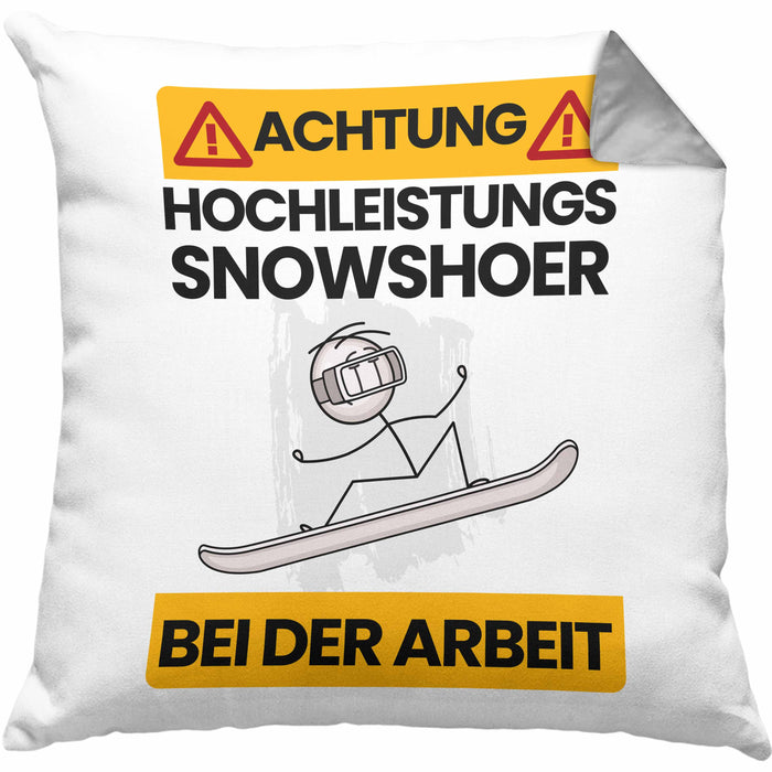 Snowshoer Kissen mit Füllung 40x40 Geschenk Lustiger Spruch Geschenkidee für Snowshoer Achtung Hochleistungs Snowshoer Bei Der Arbeit (Grau) Grau Trendation