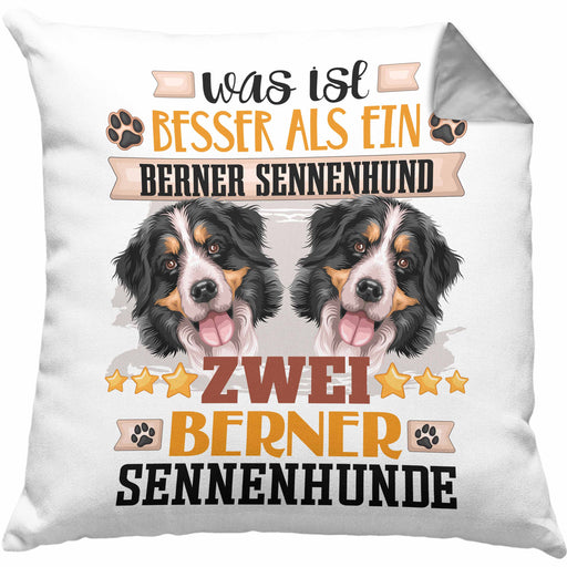 Berner Sennenhund Besitzer Kissen mit Füllung 40x40 Geschenk Lustiger Spruch Geschenkidee Was Ist Besser Als Ein Berner Sennenhund (Grau) Grau Trendation
