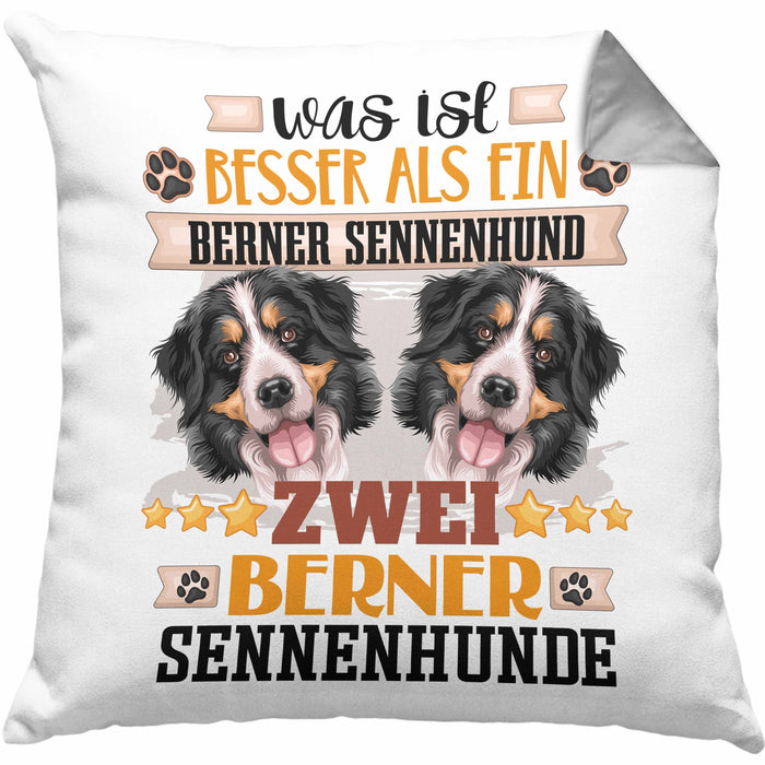 Berner Sennenhund Besitzer Kissen mit Füllung 40x40 Geschenk Lustiger Spruch Geschenkidee Was Ist Besser Als Ein Berner Sennenhund (Grau) Grau Trendation