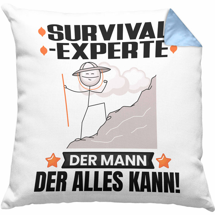 Survival-Experte Kissen mit Füllung 40x40 Geschenk für Survival-Experte Der Mann Der Alles Kann Geschenkidee zum Geburtstag (Grau) Blau Trendation