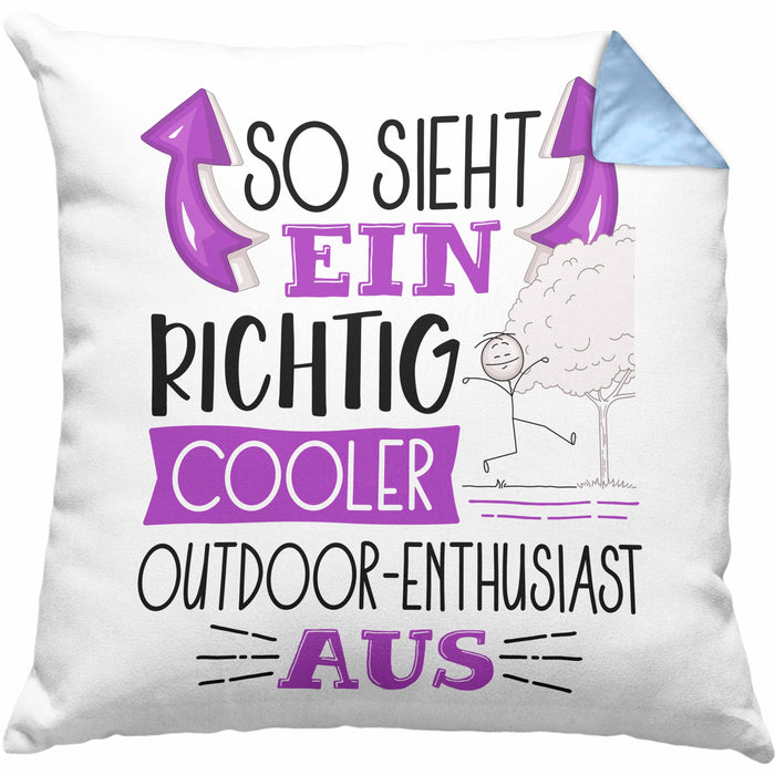 So Sieht Ein Richtig Cooler Outdoor-Enthusiast Aus Geschenk Kissen mit Füllung 40x40 Lustiger Spruch Geschenkidee (Grau) Blau Trendation