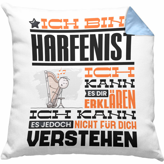 Harfenist Geschenk Kissen mit Füllung 40x40 Lustige Geschenkdiee für einen Harfenist Geburtstag Ich Bin Harfenist Ich Kann Es Dir Erklären Aber Nicht Für Dich Verstehen (Grau) Blau Trendation
