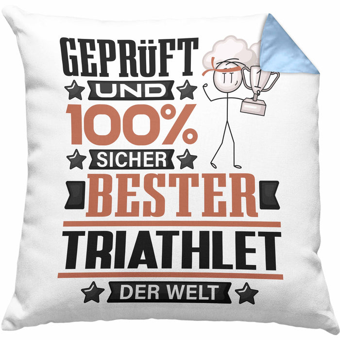 Triathlet Geschenk Lustiger Spruch für Triathlet Geschenkidee Bester Triathlet Der WeltKissen mit Füllung 40x40 (Grau) Blau Trendation