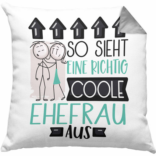 Ehefrau Geschenk Kissen mit Füllung 40x40 Lustig Geschenkidee für Ehefrau Geburtstag So Sieht Eine Richtig Coole Ehefrau Aus Frauen Spruch Hochzeitstag (Grau) Grau Trendation
