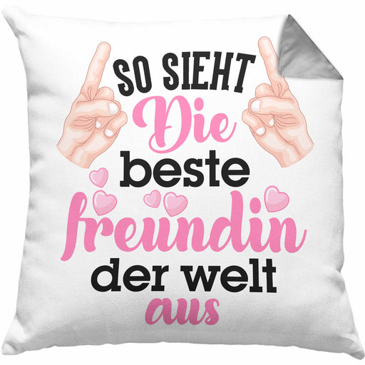Beste Freundin Kissen mit Füllung 40x40 Geschenk Geschenkidee BFF Allerbeste Freundin Spruch Geburtstag Freundinnen Geschenkidee (Grau) Grau Trendation