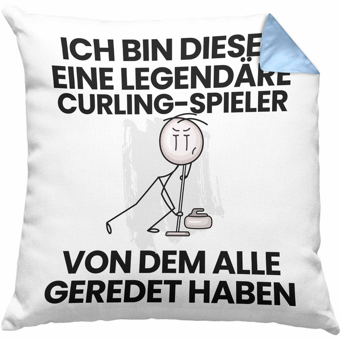 Curling-Spieler Geschenk Kissen mit Füllung 40x40 Lustige Geschenkidee Geburtstag für Curling-Spieler Ich Bin Dieser Legendäre Curling-Spieler Von Dem Alle Geredet Haben (Grau) Blau Trendation