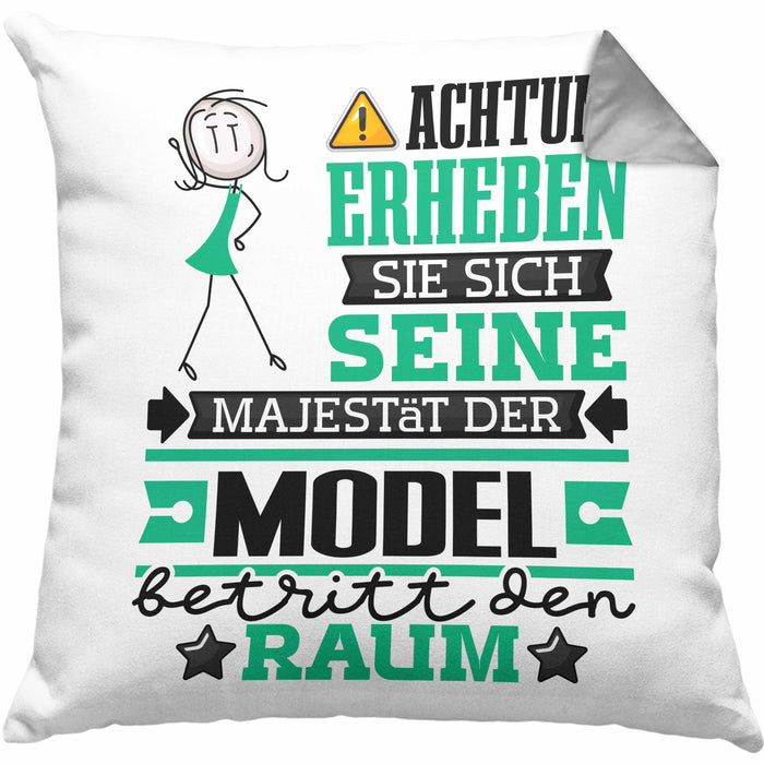 Model Geschenk Kissen mit Füllung 40x40 Lustiger Spruch Erheben Sie Sich Der Model Betritt den Raum (Grau) Grau Trendation