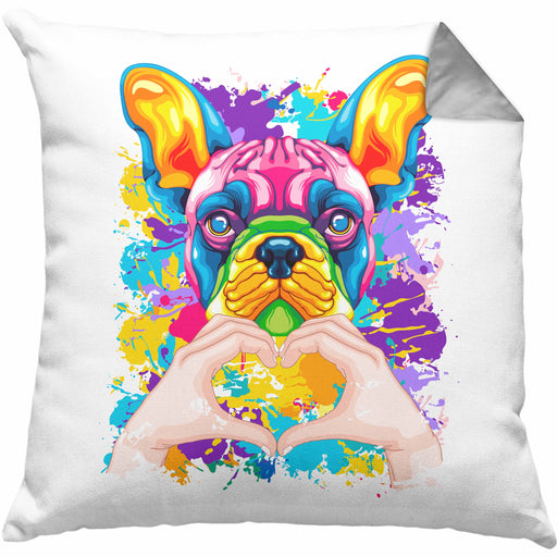 Französische Bulldogge Besitzer Farbe Love Kissen mit Füllung 40x40 Geschenk Lustiger Spruch Geschenkidee Französische Bulldogge Besitzerin (Grau) Grau Trendation