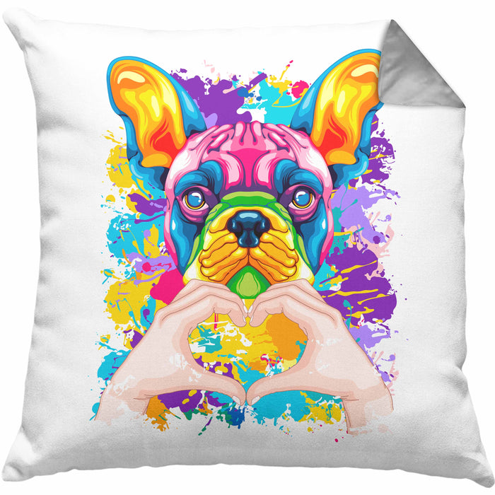 Französische Bulldogge Besitzer Farbe Love Kissen mit Füllung 40x40 Geschenk Lustiger Spruch Geschenkidee Französische Bulldogge Besitzerin (Grau) Grau Trendation