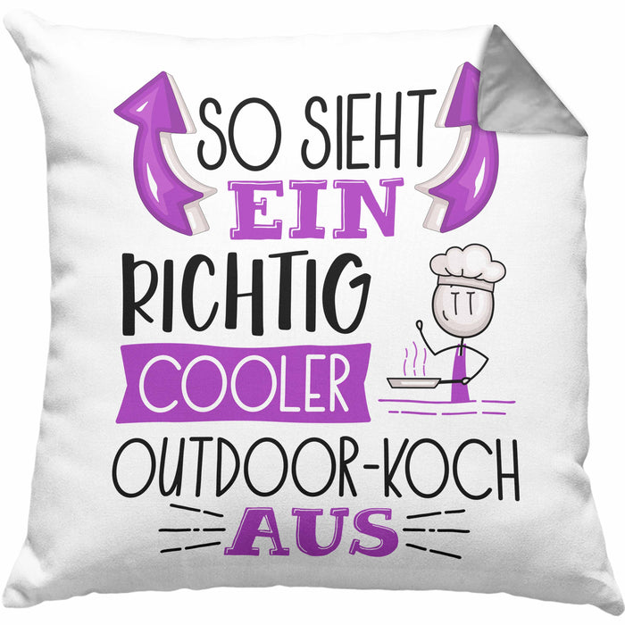 So Sieht Ein Richtig Cooler Outdoor-Koch Aus Kissen mit Füllung 40x40 Geschenk für Outdoor-Koch Geburtstag Geschenkdiee (Grau) Grau Trendation