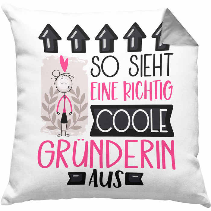 Gründerin Geschenk Kissen mit Füllung 40x40 Lustig Geschenkidee für Gründerin Geburtstag So Sieht Eine Richtig Coole Gründerin Aus Frauen Spruch (Grau) Grau Trendation