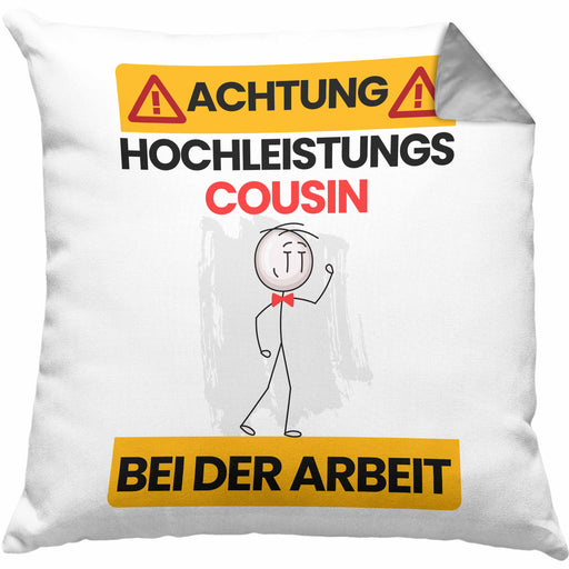 Cousin Kissen mit Füllung 40x40 Geschenk Lustiger Spruch Geschenkidee für Cousin Achtung Hochleistungs Cousin Bei Der Arbeit (Grau) Grau Trendation