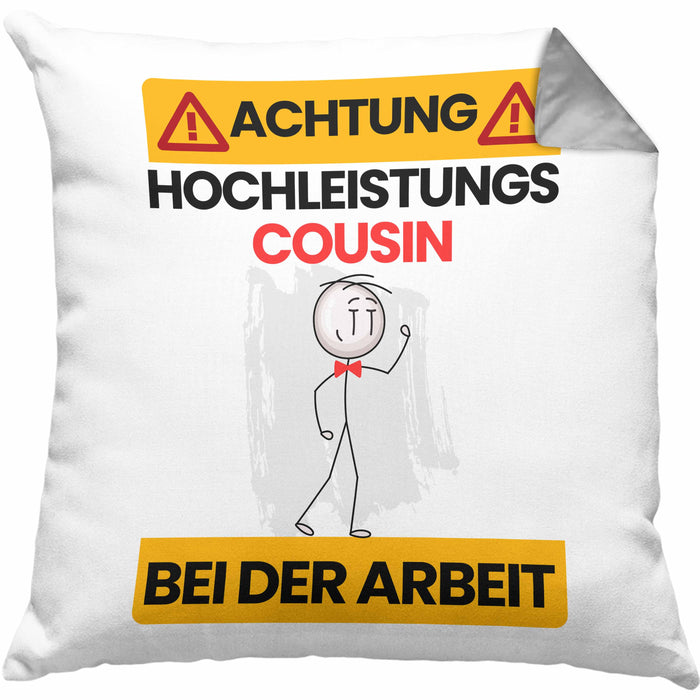Cousin Kissen mit Füllung 40x40 Geschenk Lustiger Spruch Geschenkidee für Cousin Achtung Hochleistungs Cousin Bei Der Arbeit (Grau) Grau Trendation