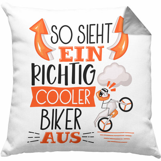 Biker Kissen mit Füllung 40x40 Geschenk So Sieht Ein RIchtig Cooler Biker Aus Geschenkidee Lustiger Spruch Geburtstag (Grau) Grau Trendation
