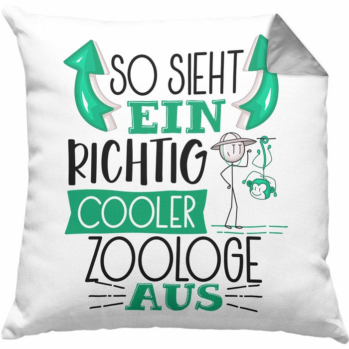 Zoologe Kissen mit Füllung 40x40 Geschenk So Sieht Ein RIchtig Cooler Zoologe Aus Geschenkidee Lustiger Spruch Geburtstag (Grau) Grau Trendation