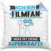 Filmfan Kissen mit Füllung 40x40 Geschenk für Filmfan Geburtstag Lustiger Spruch Was Ist Deine Superkraft (Grau) Blau Trendation